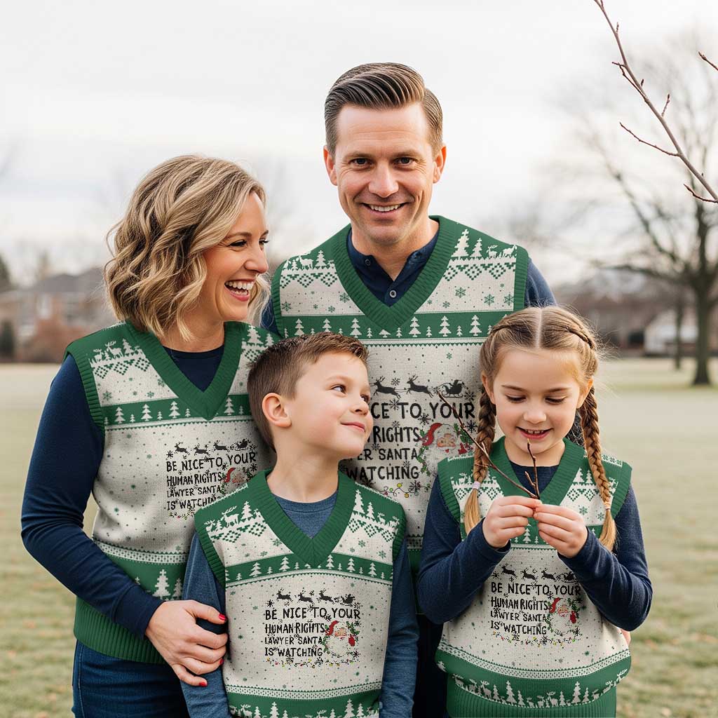 Funny Human Rights Lawyer Christmas Santa Is Watching Gift V-Neck Knit Sweater Vest TS12 Beige Green Print Your Wear