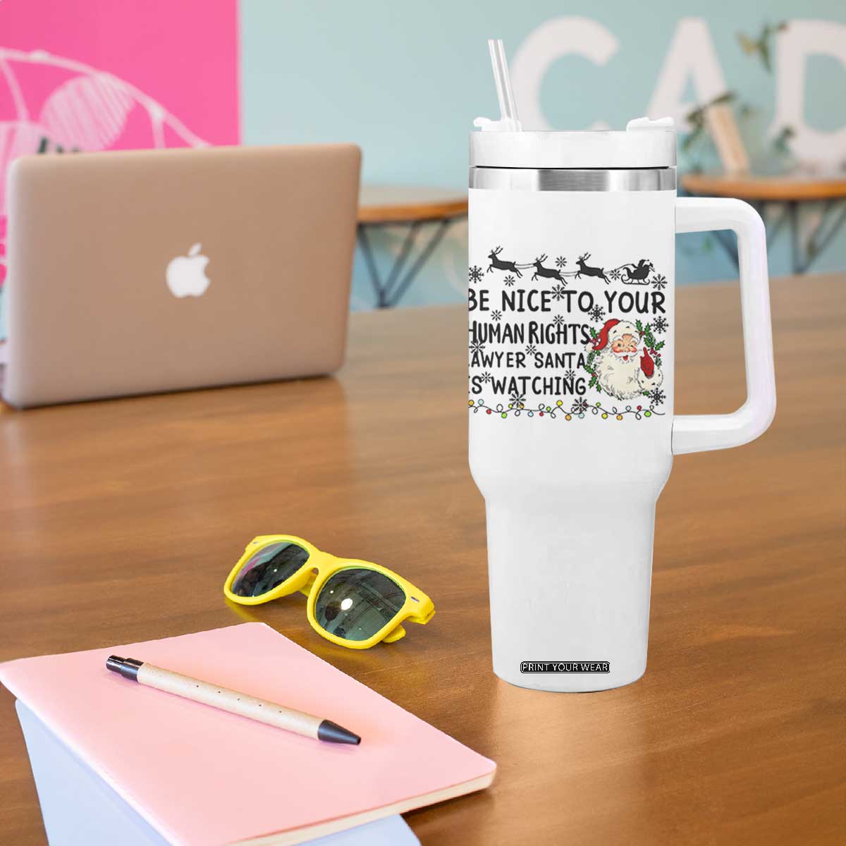 Funny Human Rights Lawyer Christmas Santa Is Watching Gift Tumbler With Handle TS12 Print Your Wear