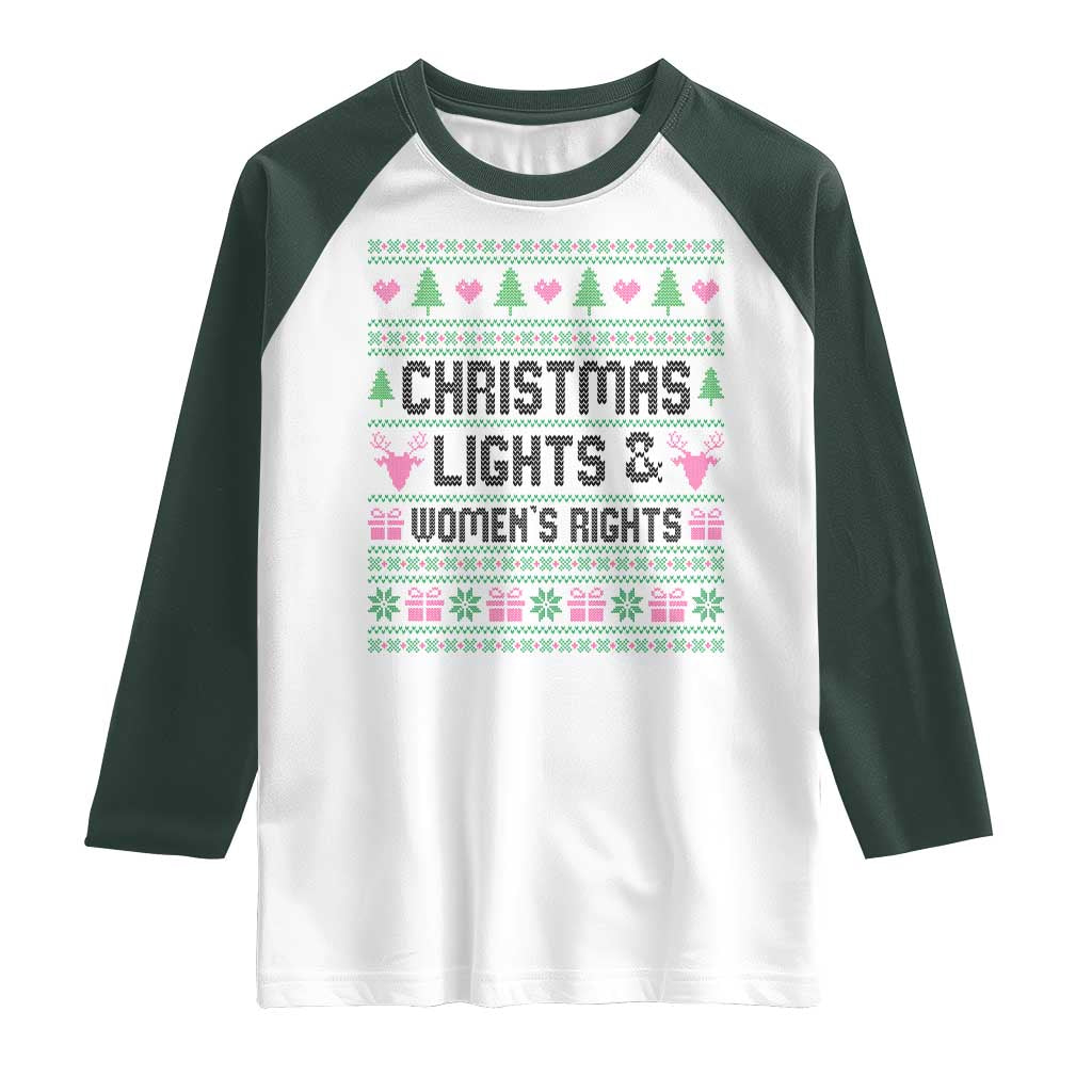 Christmas Lights And Womens Rights Raglan Shirt Equality Feminist Gift TS12 White Dark Forest Green Print Your Wear