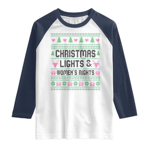 Christmas Lights And Womens Rights Raglan Shirt Equality Feminist Gift TS12 White Navy Print Your Wear