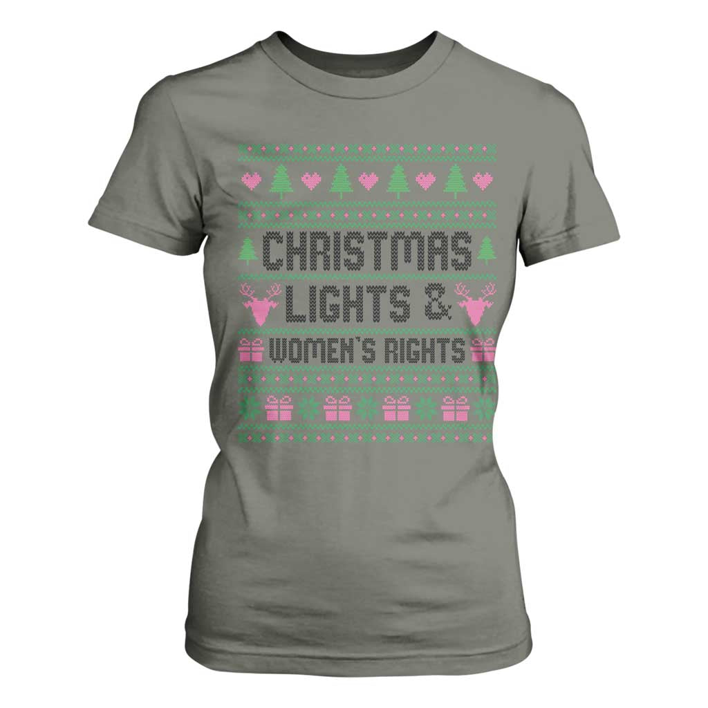 Christmas Lights And Womens Rights T Shirt For Women Equality Feminist Gift TS12 Military Green Print Your Wear