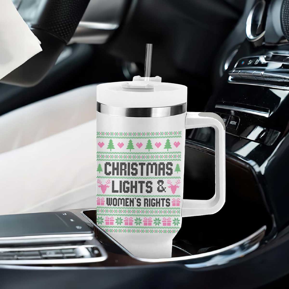 Christmas Lights And Womens Rights Tumbler With Handle Equality Feminist Gift TS12 Print Your Wear