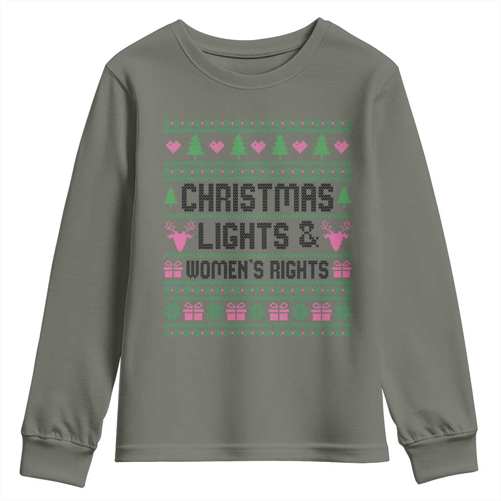 Christmas Lights And Womens Rights Youth Sweatshirt Equality Feminist Gift TS12 Military Green Print Your Wear