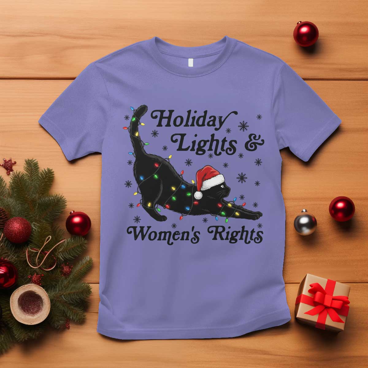 Sexy Cat Holiday Lights Womens Rights Supporter T Shirt Christmas Feminist Gift TS12 Violet Print Your Wear