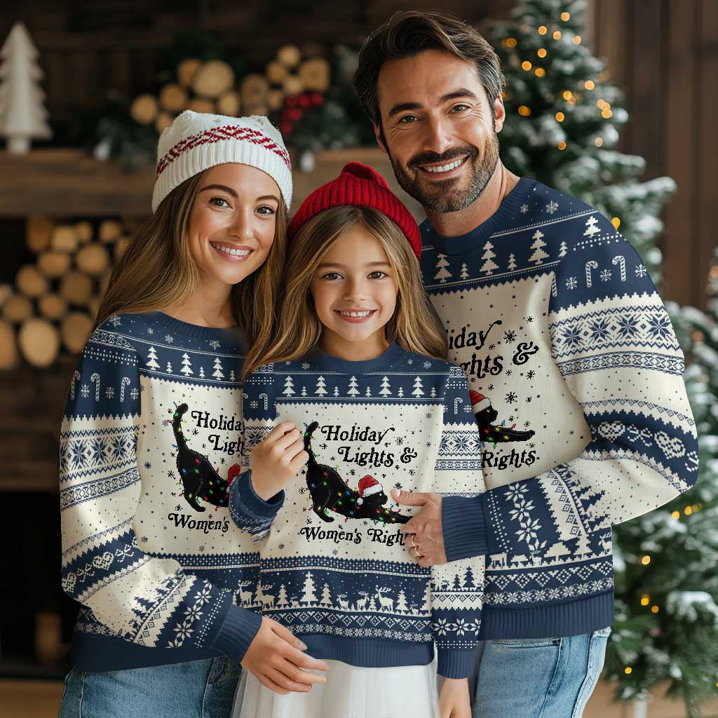 Sexy Cat Holiday Lights Womens Rights Supporter Ugly Christmas Sweater Xmas Feminist Gift TS12 Beige Navy Print Your Wear