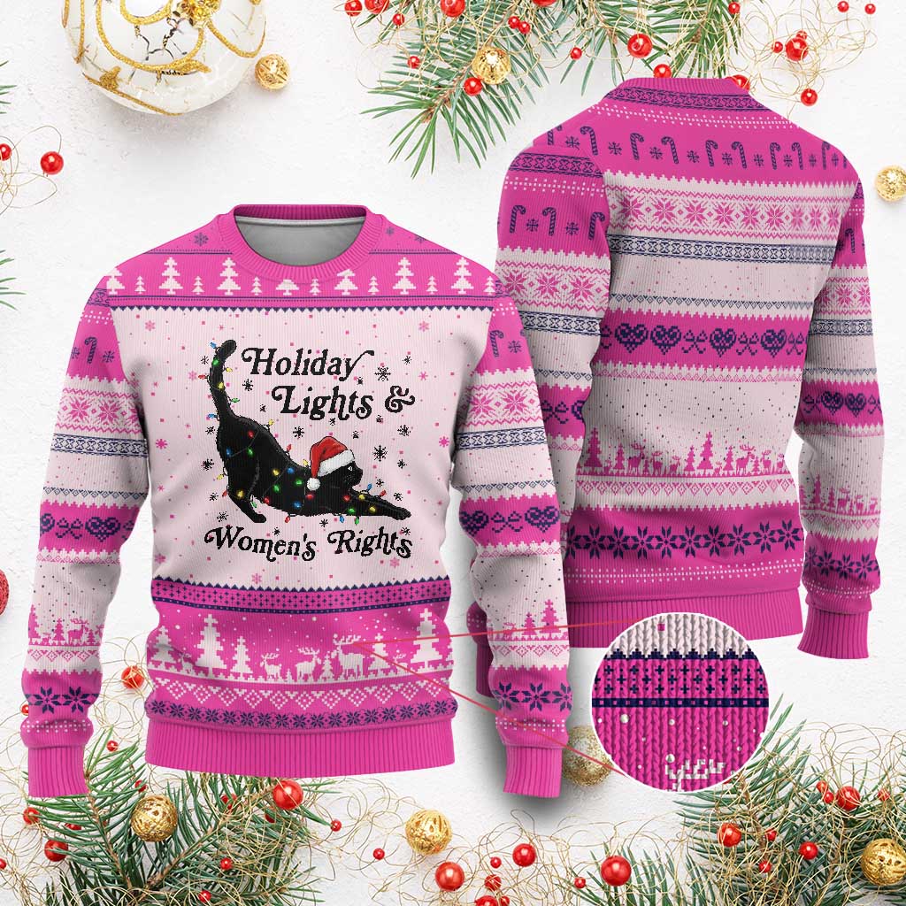 Sexy Cat Holiday Lights Womens Rights Supporter Ugly Christmas Sweater Xmas Feminist Gift TS12 Hot Pink Print Your Wear