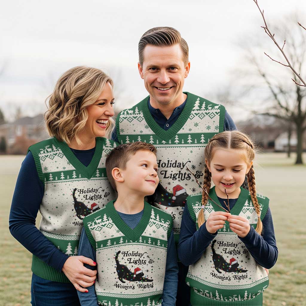 Sexy Cat Holiday Lights Womens Rights Supporter V-Neck Knit Sweater Vest Xmas Feminist Gift TS12 Beige Green Print Your Wear