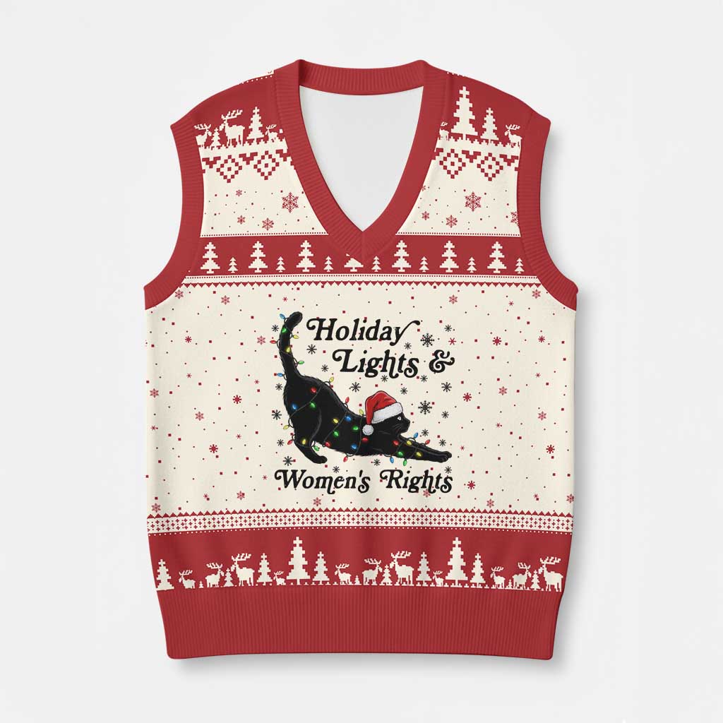 Sexy Cat Holiday Lights Womens Rights Supporter V-Neck Knit Sweater Vest Xmas Feminist Gift TS12 Beige Red Print Your Wear