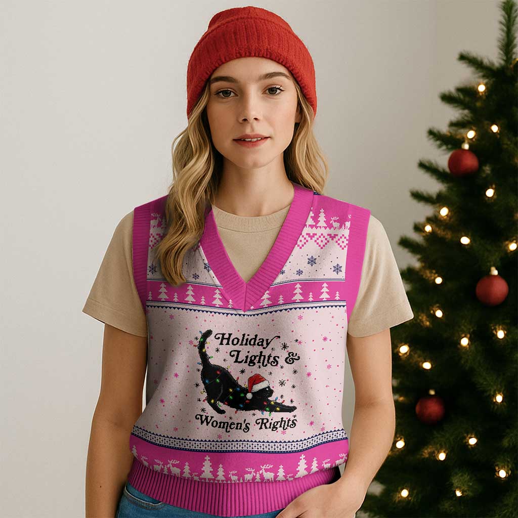 Sexy Cat Holiday Lights Womens Rights Supporter V-Neck Knit Sweater Vest Xmas Feminist Gift TS12 Hot Pink Print Your Wear