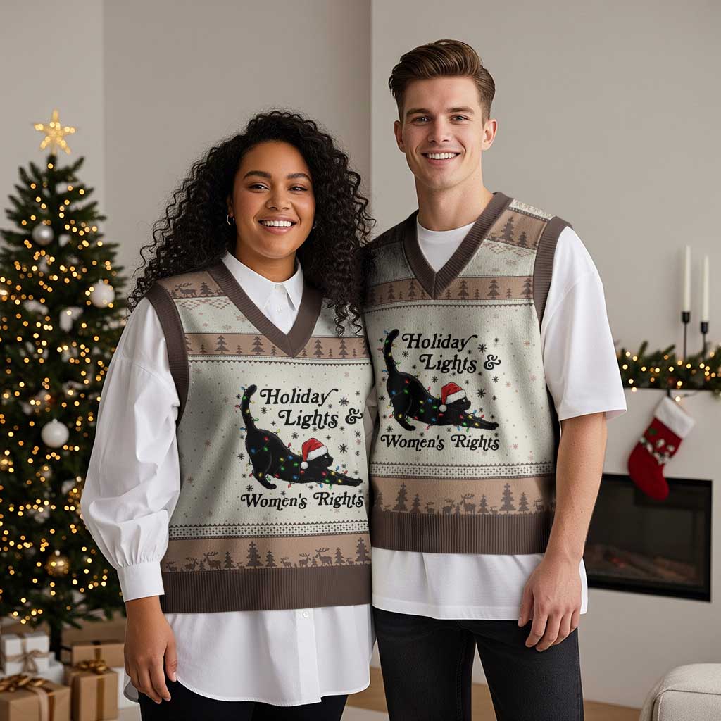Sexy Cat Holiday Lights Womens Rights Supporter V-Neck Knit Sweater Vest Xmas Feminist Gift TS12 Mocha Mousse Print Your Wear