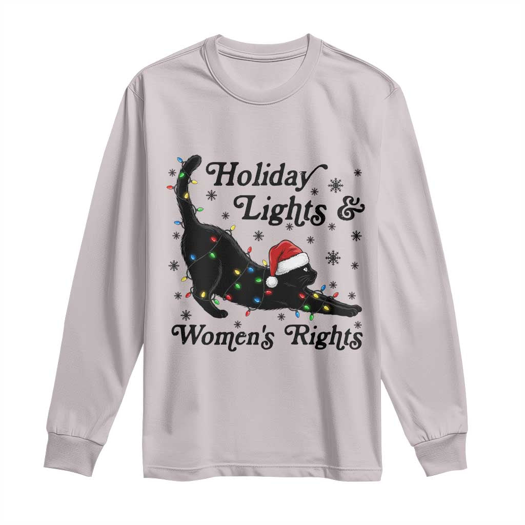 Sexy Cat Holiday Lights Womens Rights Supporter Long Sleeve Shirt Christmas Feminist Gift TS12 Ice Gray Print Your Wear