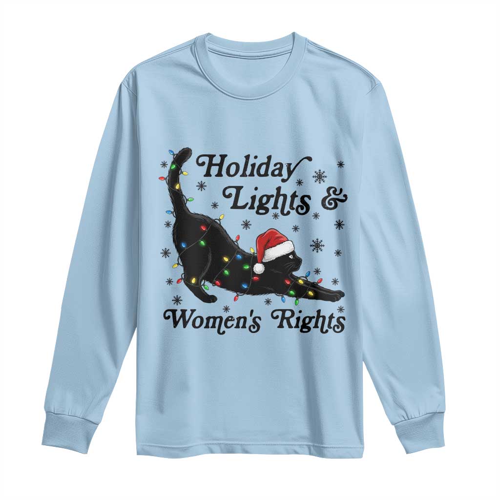 Sexy Cat Holiday Lights Womens Rights Supporter Long Sleeve Shirt Christmas Feminist Gift TS12 Light Blue Print Your Wear