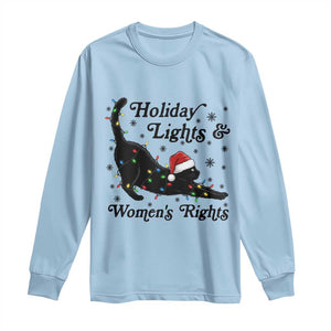 Sexy Cat Holiday Lights Womens Rights Supporter Long Sleeve Shirt Christmas Feminist Gift TS12 Light Blue Print Your Wear