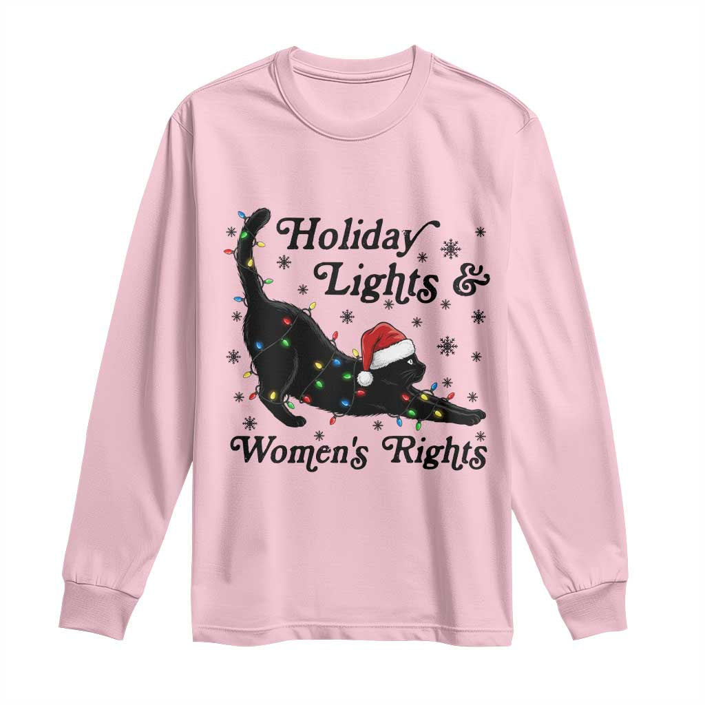 Sexy Cat Holiday Lights Womens Rights Supporter Long Sleeve Shirt Christmas Feminist Gift TS12 Light Pink Print Your Wear