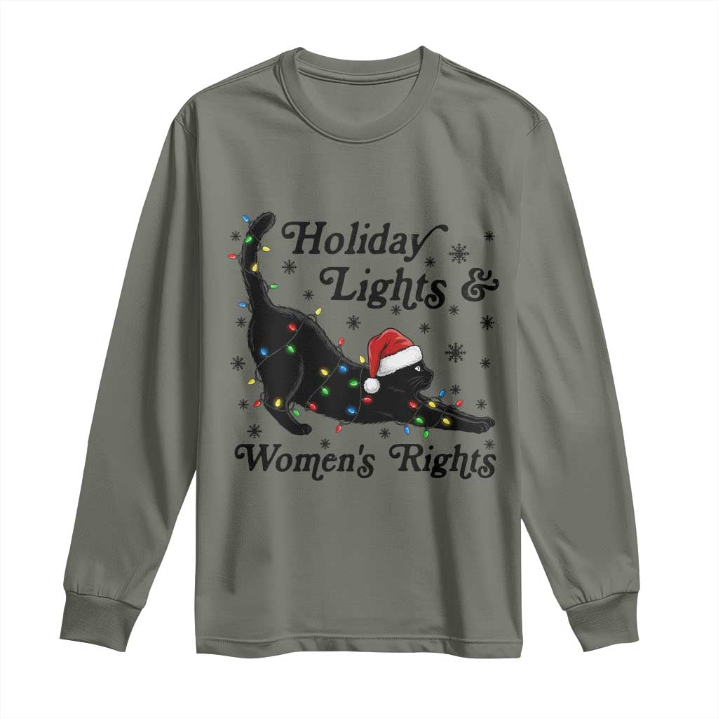 Sexy Cat Holiday Lights Womens Rights Supporter Long Sleeve Shirt Christmas Feminist Gift TS12 Military Green Print Your Wear