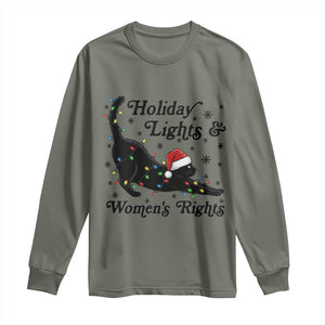 Sexy Cat Holiday Lights Womens Rights Supporter Long Sleeve Shirt Christmas Feminist Gift TS12 Military Green Print Your Wear