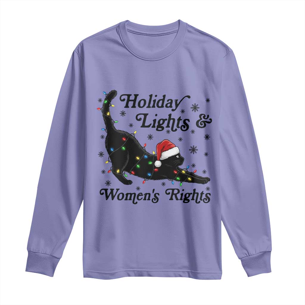 Sexy Cat Holiday Lights Womens Rights Supporter Long Sleeve Shirt Christmas Feminist Gift TS12 Violet Print Your Wear