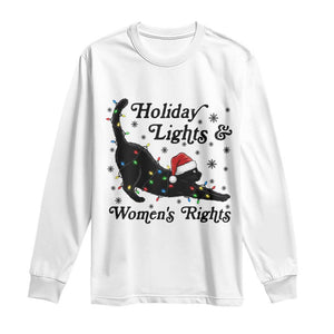 Sexy Cat Holiday Lights Womens Rights Supporter Long Sleeve Shirt Christmas Feminist Gift TS12 White Print Your Wear