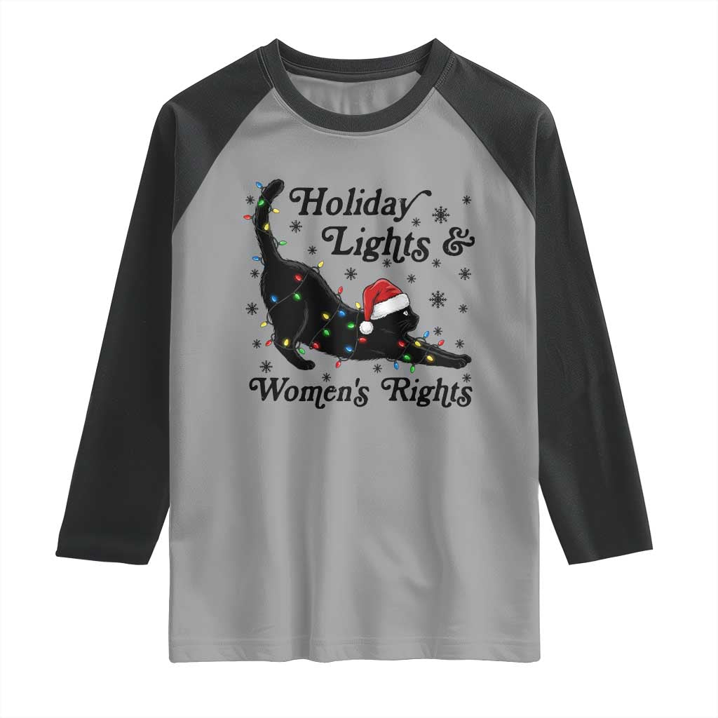 Sexy Cat Holiday Lights Womens Rights Supporter Raglan Shirt Christmas Feminist Gift TS12 Sport Gray Black Print Your Wear