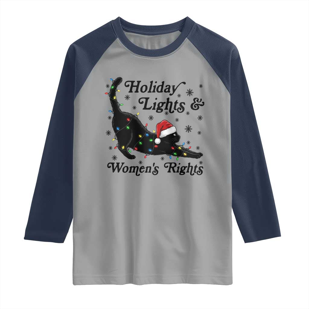 Sexy Cat Holiday Lights Womens Rights Supporter Raglan Shirt Christmas Feminist Gift TS12 Sport Gray Navy Print Your Wear