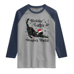 Sexy Cat Holiday Lights Womens Rights Supporter Raglan Shirt Christmas Feminist Gift TS12 Sport Gray Navy Print Your Wear