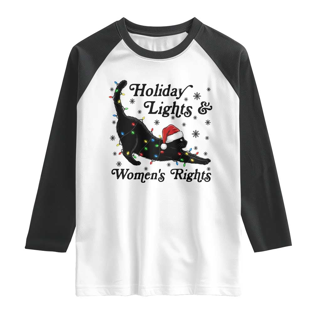 Sexy Cat Holiday Lights Womens Rights Supporter Raglan Shirt Christmas Feminist Gift TS12 White Black Print Your Wear