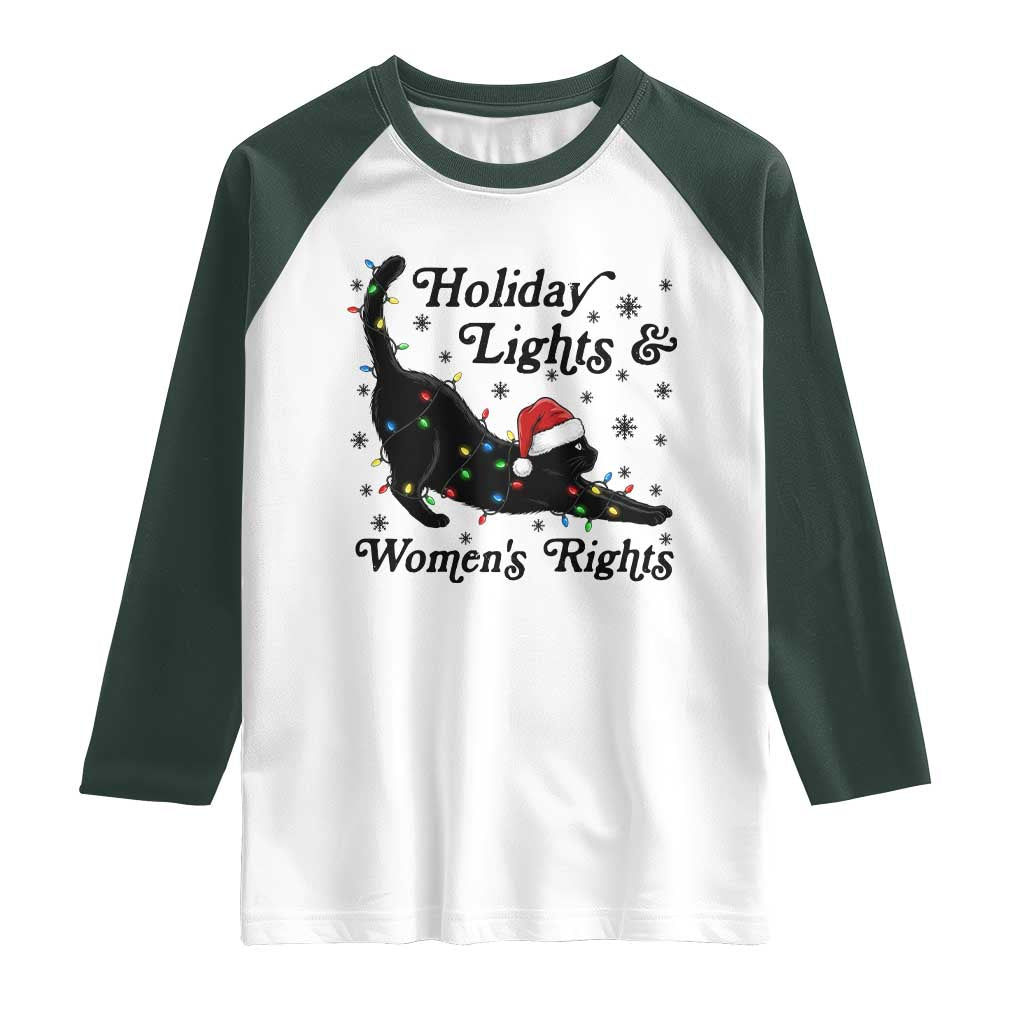 Sexy Cat Holiday Lights Womens Rights Supporter Raglan Shirt Christmas Feminist Gift TS12 White Dark Forest Green Print Your Wear