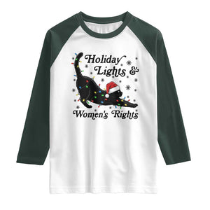 Sexy Cat Holiday Lights Womens Rights Supporter Raglan Shirt Christmas Feminist Gift TS12 White Dark Forest Green Print Your Wear