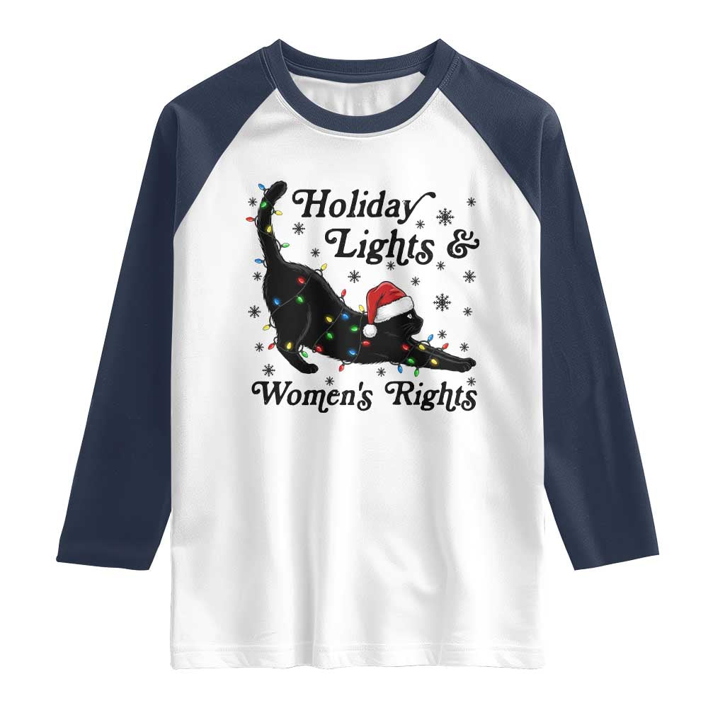 Sexy Cat Holiday Lights Womens Rights Supporter Raglan Shirt Christmas Feminist Gift TS12 White Navy Print Your Wear