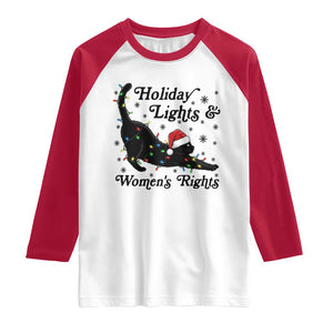 Sexy Cat Holiday Lights Womens Rights Supporter Raglan Shirt Christmas Feminist Gift TS12 White Red Print Your Wear