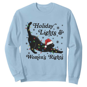 Sexy Cat Holiday Lights Womens Rights Supporter Sweatshirt Christmas Feminist Gift TS12 Light Blue Print Your Wear