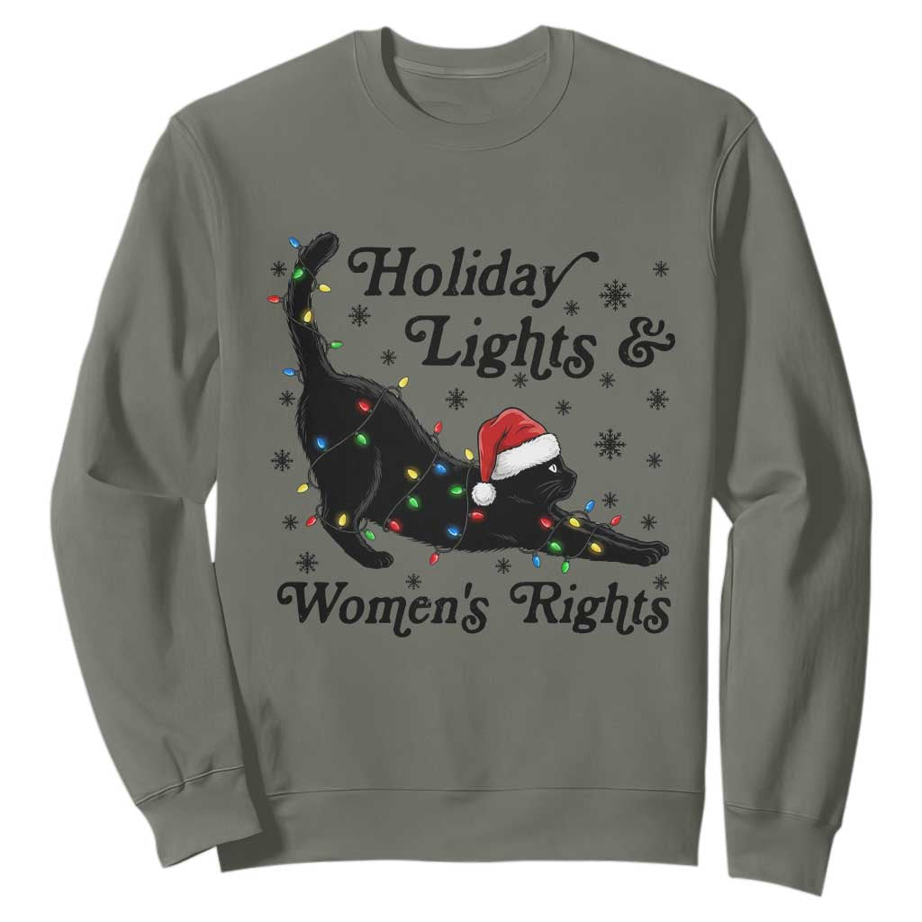 Sexy Cat Holiday Lights Womens Rights Supporter Sweatshirt Christmas Feminist Gift TS12 Military Green Print Your Wear