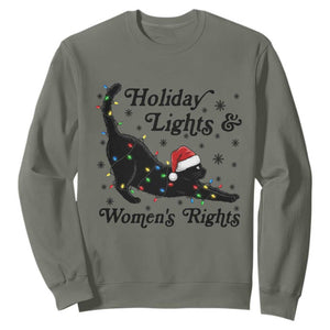 Sexy Cat Holiday Lights Womens Rights Supporter Sweatshirt Christmas Feminist Gift TS12 Military Green Print Your Wear