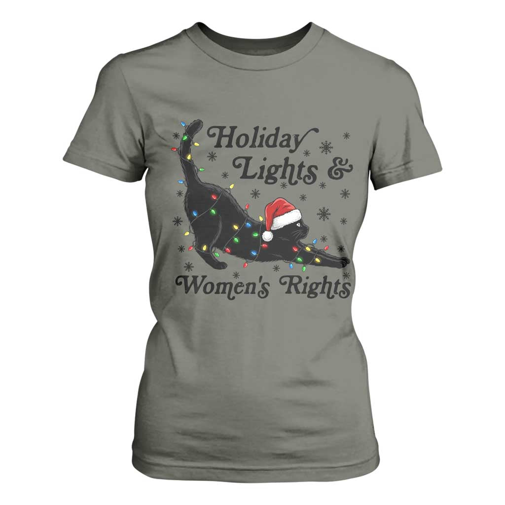 Sexy Cat Holiday Lights Womens Rights Supporter T Shirt For Women Christmas Feminist Gift TS12 Military Green Print Your Wear