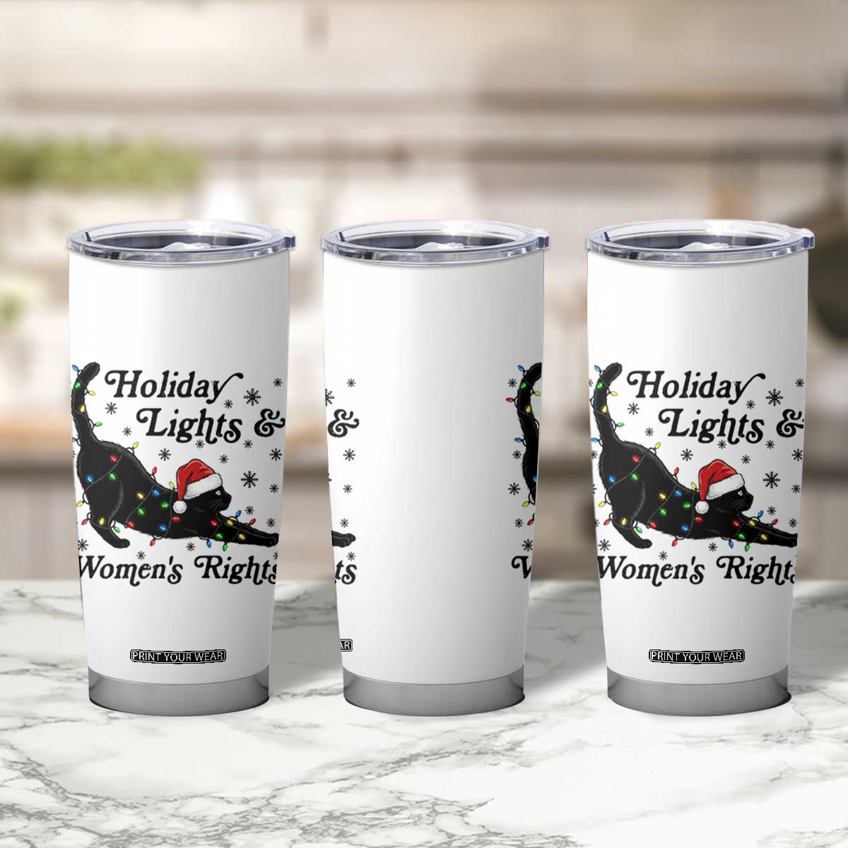 Sexy Cat Holiday Lights Womens Rights Supporter Tumbler Cup Christmas Feminist Gift TS12 Print Your Wear