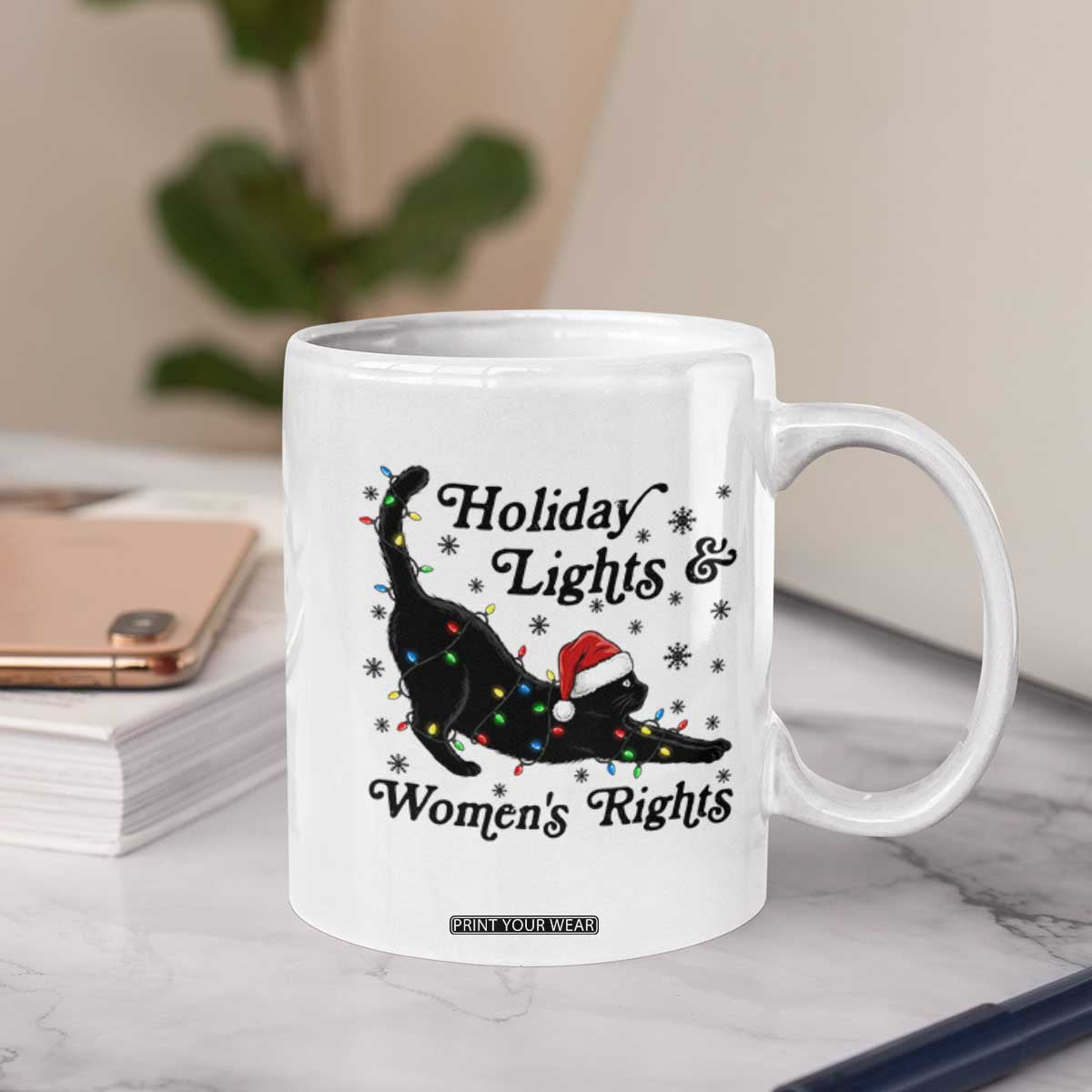 Sexy Cat Holiday Lights Womens Rights Supporter Coffee Mug Christmas Feminist Gift TS12 Print Your Wear