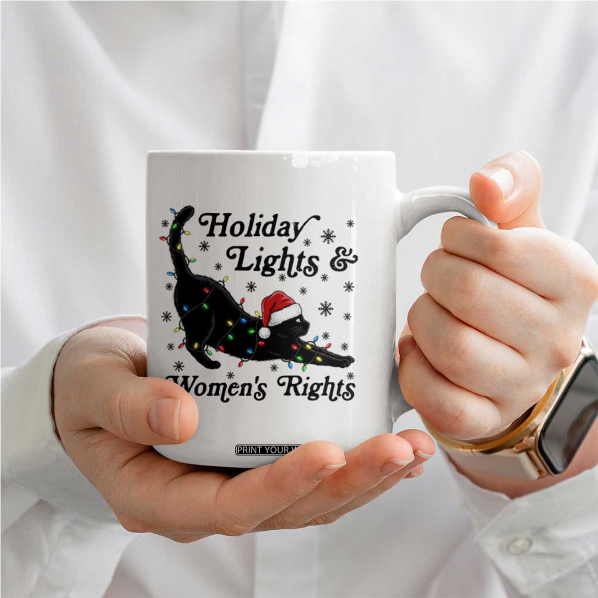 Sexy Cat Holiday Lights Womens Rights Supporter Coffee Mug Christmas Feminist Gift TS12 Print Your Wear