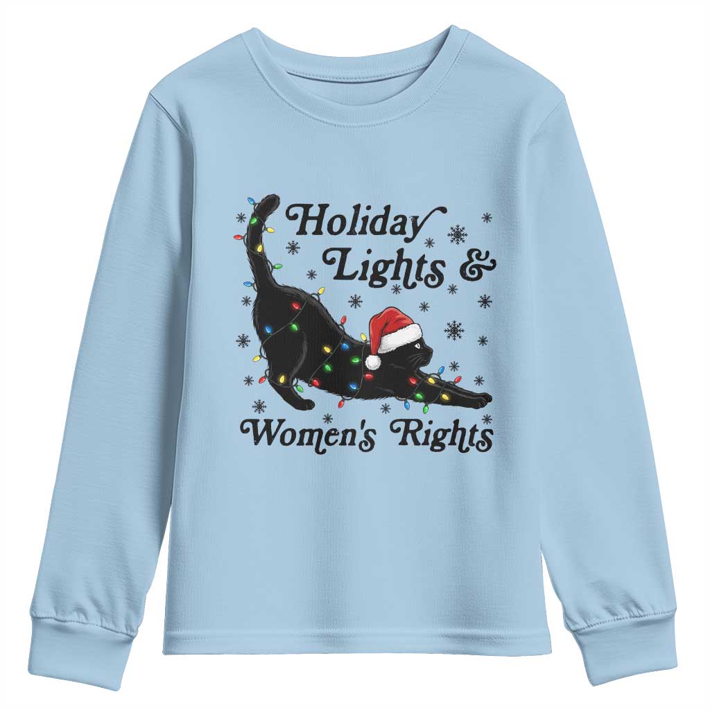 Sexy Cat Holiday Lights Womens Rights Supporter Youth Sweatshirt Christmas Feminist Gift TS12 Light Blue Print Your Wear