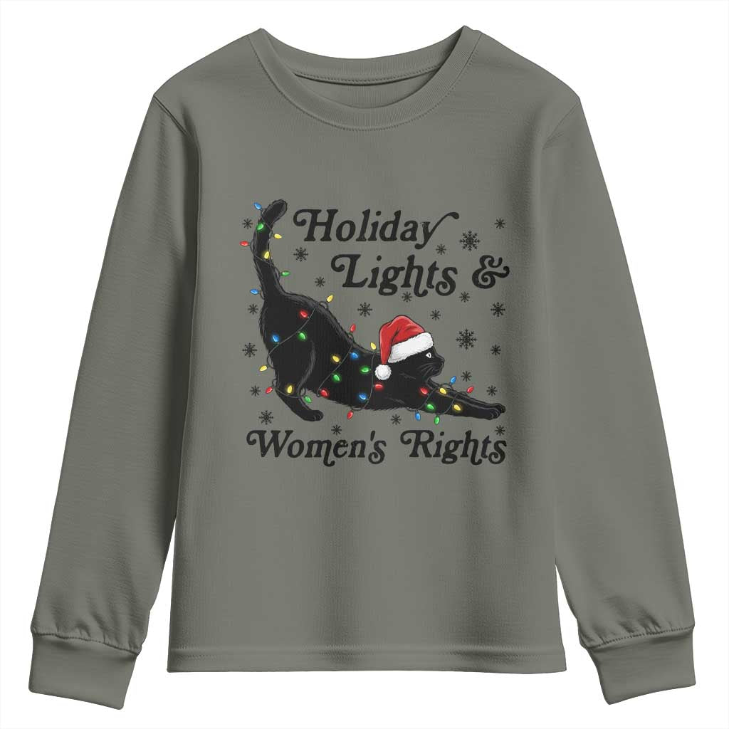 Sexy Cat Holiday Lights Womens Rights Supporter Youth Sweatshirt Christmas Feminist Gift TS12 Military Green Print Your Wear