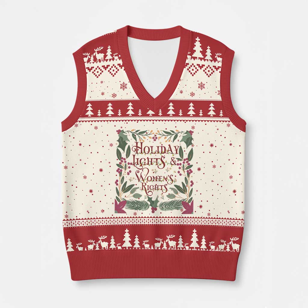 Holiday Lights Womens Rights Supporter V-Neck Knit Sweater Vest Feminist Activist Xmas Gift TS12 Beige Red Print Your Wear