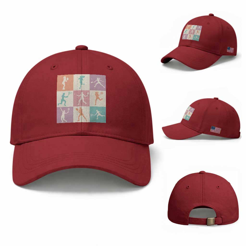 Tennis Lover Colorful Pastel Grid Sports Fan Gift Baseball Cap TS12 Baseball Cap Universal Fit Cherry Red Print Your Wear