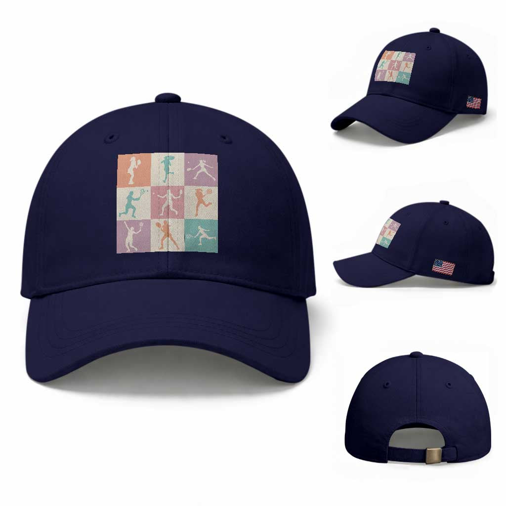 Tennis Lover Colorful Pastel Grid Sports Fan Gift Baseball Cap TS12 Baseball Cap Universal Fit Dark Blue Print Your Wear