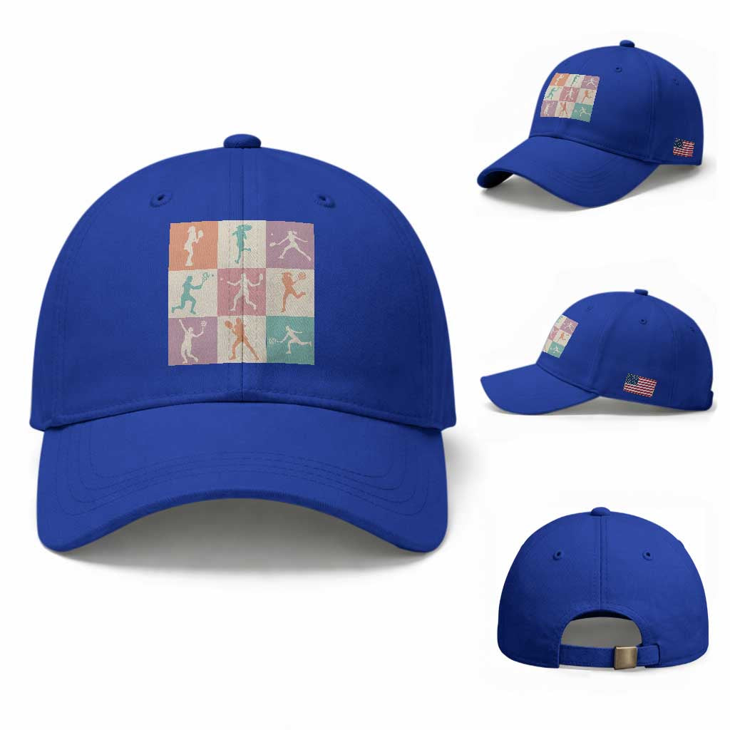 Tennis Lover Colorful Pastel Grid Sports Fan Gift Baseball Cap TS12 Baseball Cap Universal Fit Royal Blue Print Your Wear