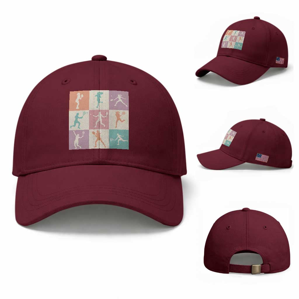 Tennis Lover Colorful Pastel Grid Sports Fan Gift Baseball Cap TS12 Baseball Cap Universal Fit Maroon Print Your Wear