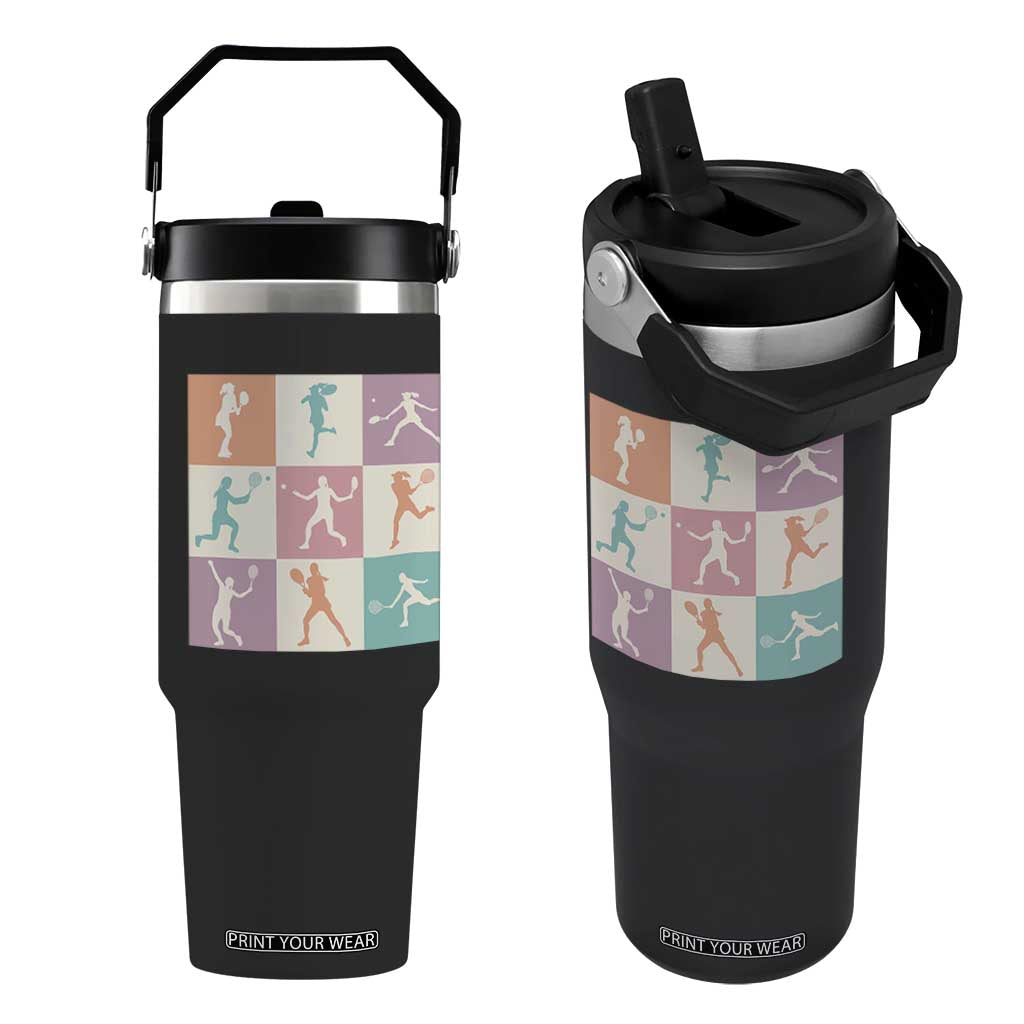 Tennis Lover Colorful Pastel Grid Sports Fan Gift Flip Straw Tumbler TS12 One Size: 30 oz Black Print Your Wear