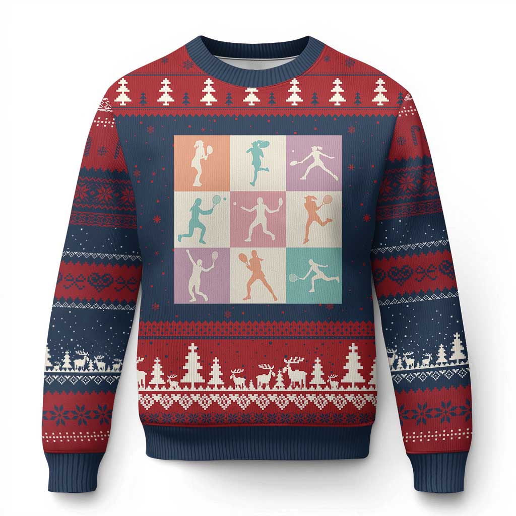Tennis Lover Colorful Pastel Grid Sports Fan Gift Ugly Christmas Sweater TS12 Navy Red Print Your Wear