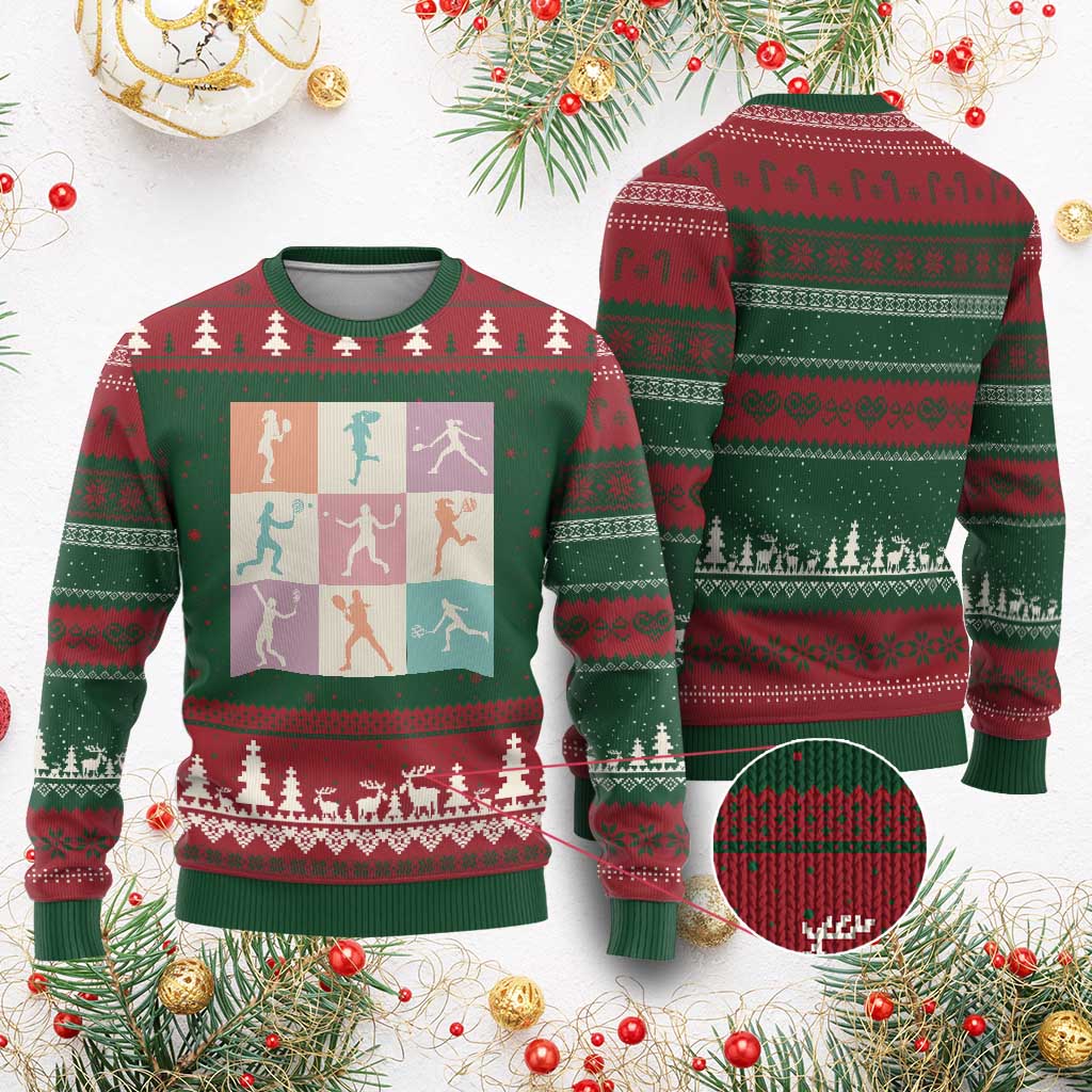 Tennis Lover Colorful Pastel Grid Sports Fan Gift Ugly Christmas Sweater TS12 Red Green Print Your Wear
