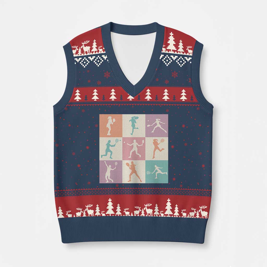 Tennis Lover Colorful Pastel Grid Sports Fan Gift V-Neck Knit Sweater Vest TS12 Navy Red Print Your Wear