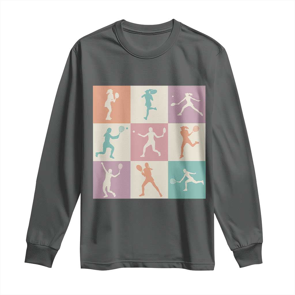 Tennis Lover Colorful Pastel Grid Sports Fan Gift Long Sleeve Shirt TS12 Dark Heather Print Your Wear