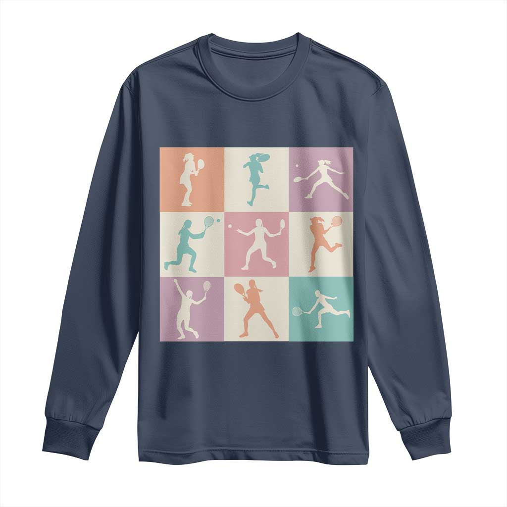 Tennis Lover Colorful Pastel Grid Sports Fan Gift Long Sleeve Shirt TS12 Navy Print Your Wear